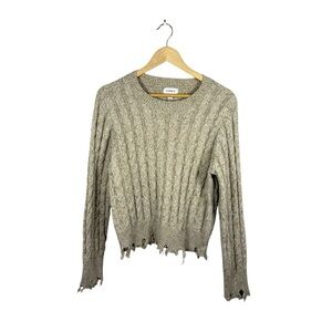 NWOT Evereve Women’s Raw Edge Cable Knit Sweater in Beige Size L